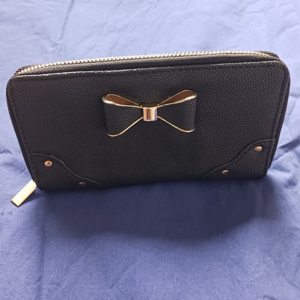 Black/Gold Clutch Wallet with Bow